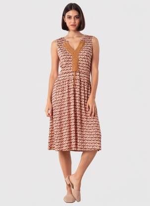 Rochie midi imprimeu fantezie fără mâneci portocaliu DIANE LAURY femeie