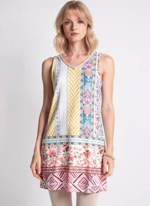Rochie midi imprimeu fantezie fără mâneci alb MASSANA femeie