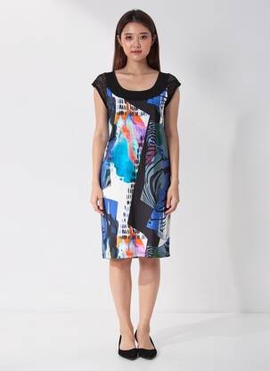 Rochie midi imprimeu fantezie fără mâneci albastru TELMAIL femeie