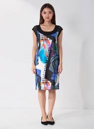 Rochie midi imprimeu fantezie fără mâneci albastru TELMAIL femme