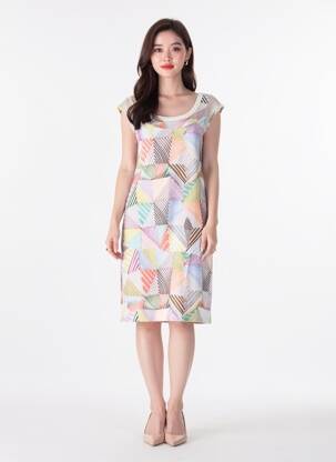 Rochie midi imprimeu fantezie mâneci scurte alb TELMAIL femeie