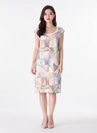 Rochie midi imprimeu fantezie mâneci scurte alb TELMAIL femme