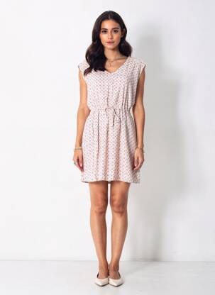 Rochie midi imprimeu fantezie fără mâneci roz C'EST BEAU LA VIE femme