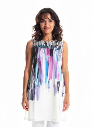 Rochie midi imprimeu fantezie fără mâneci alb GRIFFON femeie
