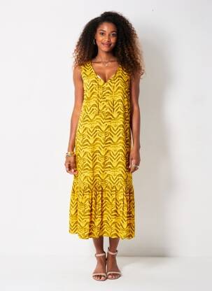 Rochie midi fără mâneci fără mâneci galben TELMAIL femme