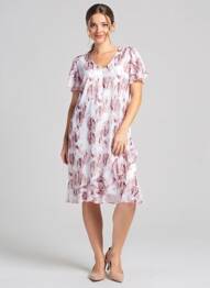 Rochie midi imprimeu fantezie mâneci scurte roz VALMODE femme