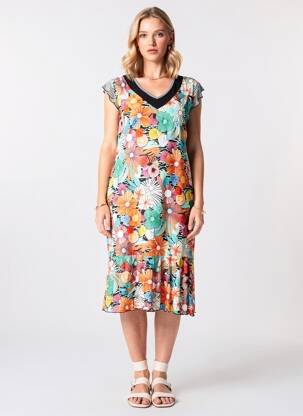 Rochie midi imprimeu floral fără mâneci portocaliu TELMAIL femeie