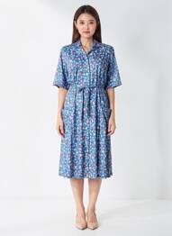 Rochie midi imprimeu floral mâneci scurte albastru FRANCE RIVOIRE femme
