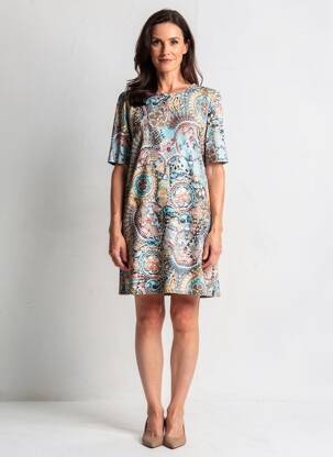 Rochie scurtă mâneci scurte mâneci scurte albastru GEVANA femeie