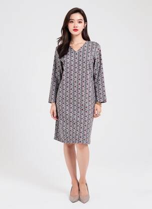 Rochie midi imprimeu fantezie mâneci lungi roșu GEVANA femeie