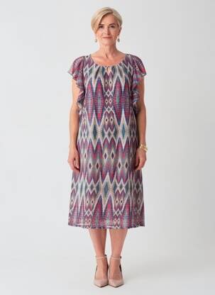 Rochie midi croială fluidă mâneci scurte albastru JEAN DELFIN femeie
