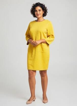 Rochie midi mâneci lungi mâneci lungi galben CONCEPT K femeie