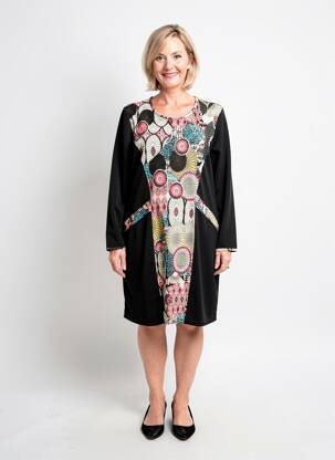 Rochie midi imprimeu fantezie mâneci lungi negru PLURIELLES femeie