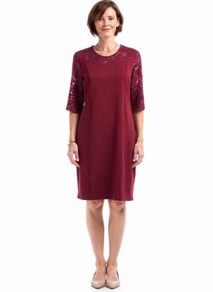 Rochie midi țesătură crep mâneci scurte roșu PLURIELLES femeie