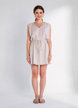 Rochie scurtă mâneci scurte mâneci scurte bej C'EST BEAU LA VIE femeie