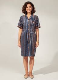 Rochie midi imprimeu fantezie mâneci scurte albastru FRANCE RIVOIRE femme