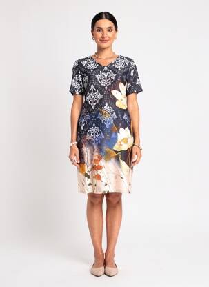 Rochie midi imprimeu fantezie mâneci scurte negru GEVANA femeie