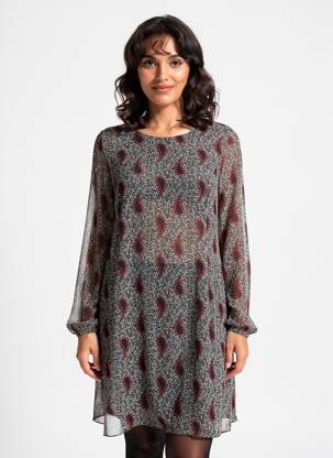 Rochie midi croială fluidă mâneci lungi negru GEVANA femeie