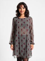 Rochie midi croială fluidă mâneci lungi negru GEVANA femme