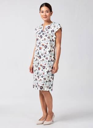 Rochie midi imprimeu floral mâneci scurte bej PLURIELLES femeie
