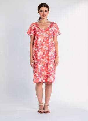Rochie midi imprimeu floral mâneci scurte roșu FRANCE RIVOIRE femeie