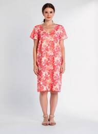 Rochie midi imprimeu floral mâneci scurte roșu FRANCE RIVOIRE femme