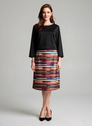 Rochie midi imprimeu fantezie mâneci lungi negru PLURIELLES femeie