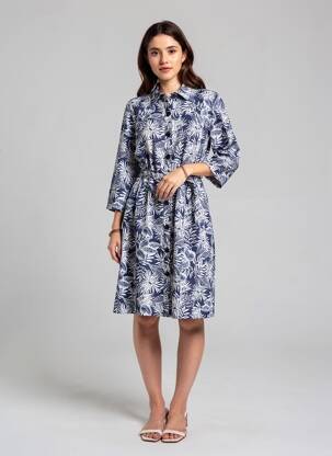 Rochie midi croială fluidă mâneci lungi albastru GEVANA femeie