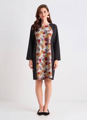 Rochie midi imprimeu fantezie mâneci lungi negru PLURIELLES femeie