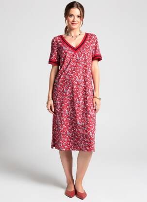 Rochie midi imprimeu floral mâneci scurte roșu GEVANA femeie
