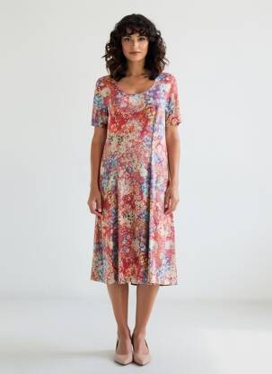 Rochie midi imprimeu floral mâneci scurte roz GRIFFON femeie