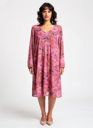 Rochie midi țesătură crep mâneci lungi roz GRIFFON femeie