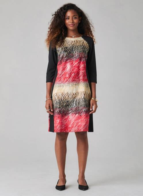 Rochie midi imprimeu fantezie mâneci lungi negru GEVANA femme