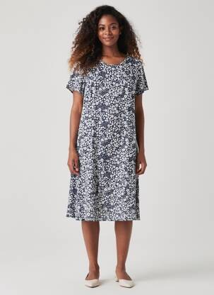 Rochie midi imprimeu floral mâneci scurte albastru FRANCE RIVOIRE femeie