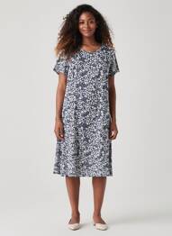 Rochie midi imprimeu floral mâneci scurte albastru FRANCE RIVOIRE femeie