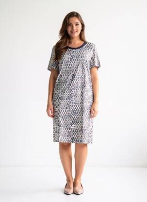 Rochie midi imprimeu fantezie mâneci scurte albastru GEVANA femeie