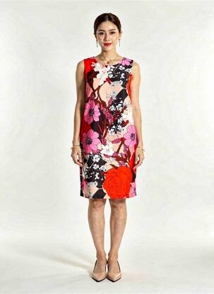 Rochie midi imprimeu floral fără mâneci roșu TELMAIL femeie