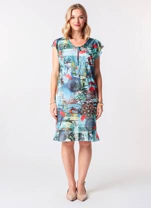 Rochie midi imprimeu floral mâneci scurte albastru TELMAIL femeie