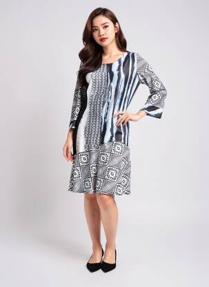 Rochie midi mâneci 3/4 mâneci 3/4 albastru GEVANA femeie