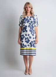 Rochie midi imprimeu floral mâneci scurte albastru GEVANA femme