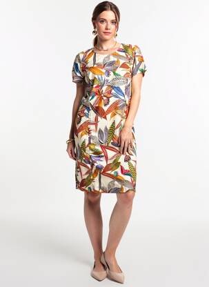 Rochie midi țesătură crep mâneci scurte bej GEVANA femeie