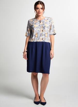Rochie midi imprimeu floral mâneci scurte albastru PLURIELLES femeie