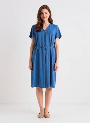 Rochie midi croială fluidă mâneci scurte albastru LOURDES CASTILLO femeie