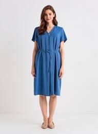 Rochie midi croială fluidă mâneci scurte albastru LOURDES CASTILLO femeie