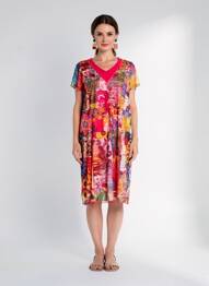 Rochie midi croială fluidă mâneci scurte roz FRANCE RIVOIRE femme