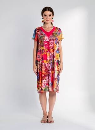 Rochie midi croială fluidă mâneci scurte roz FRANCE RIVOIRE femme