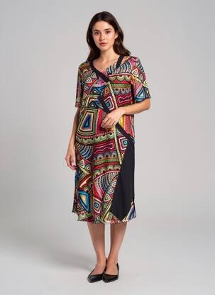 Rochie midi croială fluidă mâneci scurte negru JEAN DELFIN femeie