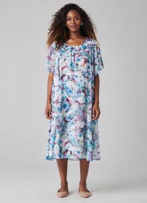Rochie midi imprimeu floral mâneci scurte albastru PLURIELLES femeie