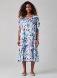 Rochie midi croială fluidă mâneci scurte albastru PLURIELLES femme