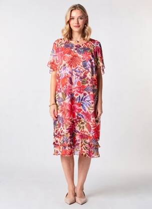 Rochie midi imprimeu floral mâneci scurte portocaliu TELMAIL femeie